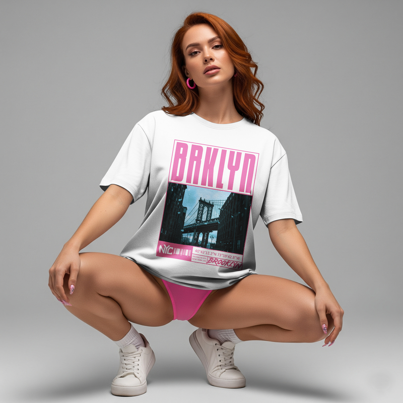 Brooklyn Graphic Oversized Tee - White